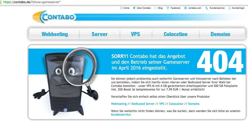 Contabo bietet keine Gameserver mehr an 4.2016