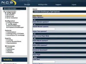 NGZ Webinterface der wichtigsten server.properties