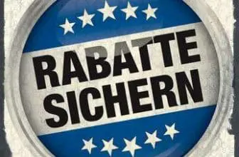 Rundes Logo mit Aufschrift Rabatte sichern auf Papierhintergrund