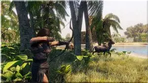 Jäger mit Bogen jagt Gazelle in dem Spiel Conan Exiles