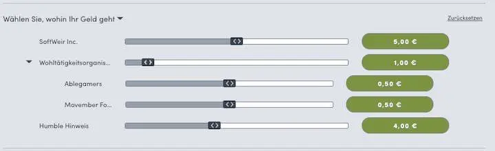 HumbleBundle wähle selbst wohin dein Geld gehen soll (Screenshot Humble-Bundle)