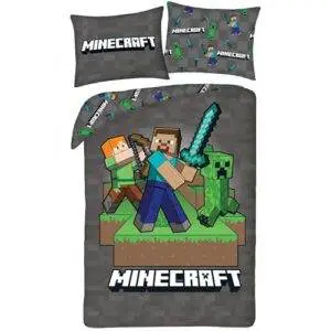 Minecraft Bettwäsche-Set Steve Alex Creeper, wendbar, 140 x 200 cm + 1 Kissenbezug 70 x 90 cm, 100% Polyester, Mehrfarbig