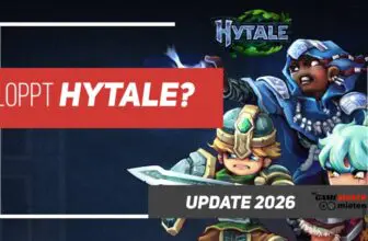 Drei stilisierte Fantasiefiguren in Rüstungen halten Waffen, und in fetter Schrift steht FLOPPT HYTALE? in Rot und Weiß. Das Hytale-Spiellogo, UPDATE 2026 und die Hytale-Nachrichten sind vor einem dunklen, spielbezogenen Hintergrund zu sehen.