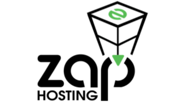 Logo für Zap Hosting mit einem 3D-Würfel mit einem grünen Symbol an der Spitze, über den Worten zap HOSTING in fetter schwarzer Schrift, mit einem grünen Dreieck Akzent über dem p.