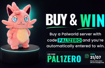 Ein rosa Palworld-Plüschtier auf einem Ständer; der Text wirbt damit, dass man das Plüschtier oder zusätzliche Serverzeit gewinnen kann, wenn man den Code PAL1ZERO beim Kauf eines Palworld-Servers bei ZAP-Hosting verwendet. Die Aktion läuft bis zum 31. Juli.