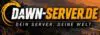 Logo mit fettgedrucktem Schriftzug „DAWN-SERVER.DE“ in Weiß und Orange vor einer Berglandschaft bei Sonnenuntergang, das die Energie eines sommerlichen Spiel-Specials einfängt. Darunter steht in weißen Großbuchstaben „DEIN SERVER. DEINE WELT.“.