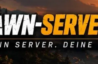 Logo mit fettgedrucktem Schriftzug „DAWN-SERVER.DE“ in Weiß und Orange vor einer Berglandschaft bei Sonnenuntergang, das die Energie eines sommerlichen Spiel-Specials einfängt. Darunter steht in weißen Großbuchstaben „DEIN SERVER. DEINE WELT.“.