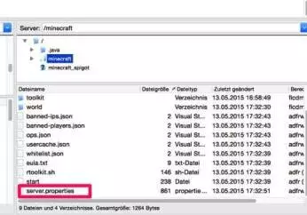 minecraft-server-properties mit FTP Client öffnen