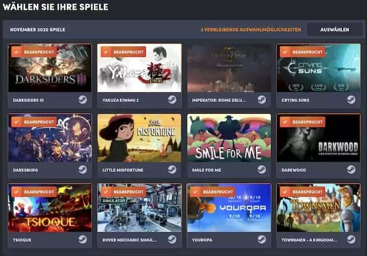 Humble-Choice November 2020  (Screenshot Humble-Bundle)