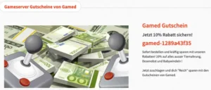 gamed gutschein Bild zeigt den Coupon code gamed-1289a43f35 für 10% Rabatt bei gamed gameserver