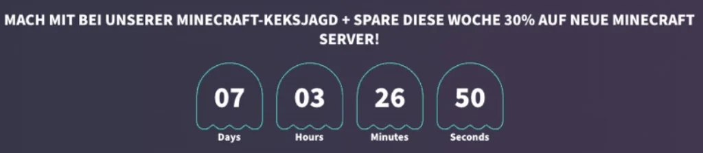 Bild zeigt einen wie lange der GPORTAL Frühlingsevent für Minecraft noch geht. Die Anzeige  ist in Tagen, Stunden und Minuten unterteilt.