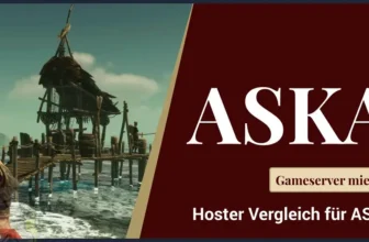 zeigt Vikinger Frau von der Seite mit Blick aufs Meer zum Schiffsanleger aus Holz - Daneben der Schriftzug: ASKA Server mieten - Hoster Vergleich