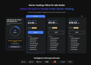 Bestellprozess FiveM Server bei Ultahost - Drei Hosting Pläne