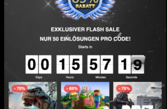 Werbebild für die BlackWeek 2024 bei GAMED! mit Flash-Sales für „Ark“, „Minecraft“ und „Dayz“ mit Rabatten von 70 %, 85 % bzw. 75 %. Der Countdown-Timer zeigt 15 Stunden, 57 Minuten und 19 Sekunden bis zum Beginn des Events. Pro Spiel sind nur 50 Codes verfügbar.