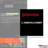 Screenshot einer Website, die einen Prepaid-Hosting-Dienst für Gameserver vorstellt. Auf der Seite wird ein Interview mit „EMERALDHOST“ in fettem Text hervorgehoben. umgeben von Bildern von Spielen oder Apps.