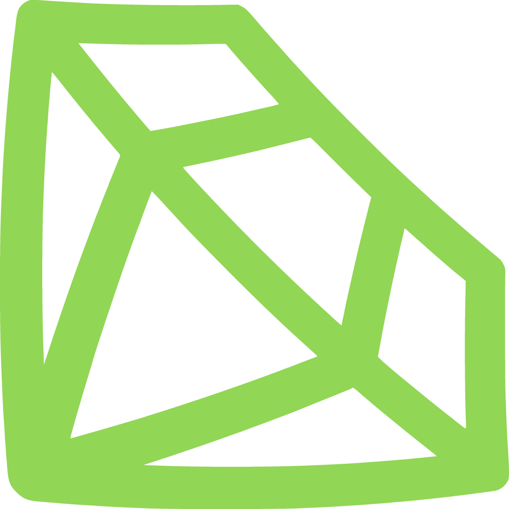 Eine stilisierte grüne geometrische Form, die einem Edelstein oder Kristall ähnelt, umrandet von eckigen, sich kreuzenden Linien, die polygonale Abschnitte bilden. Das Design hat ein modernes, abstraktes Aussehen.