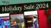 Das Holiday Sale 2024-Banner mit festlichem Hintergrund in Grün und Rot zeigt drei vertikale Tafeln, auf denen verschiedene Online-Spiele präsentiert werden. Umgeben von dekorativen Feiertagselementen laden unsere Holiday-Sale-Angebote Sie ein, spannende Gameserver-Anbieter-Angebote für die Jahresende-Feier zu entdecken.