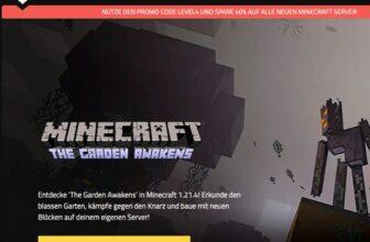 Entdecke „Minecraft: The Garden Awakens“ auf Nitrado mit blockartiger Grafik und einer roboterartigen Kreatur. Verwende den Promocode für einen Rabatt auf neue Minecraft-Server. Klicke auf den Button, um jetzt deinen Server zu mieten!