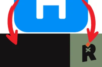 Ein blaues quadratisches Symbol mit einem weißen „H“ wird über zwei roten Pfeilen angezeigt, die auf das Realm-Logo zeigen, und einem stilisierten „R“ auf einem schwarz-grünen Hintergrund.