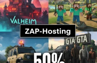 Eine Collage mit Bildern von Valheim, Minecraft, einem Jeep und GTA zeigt in der Mitte fett den Schriftzug 
