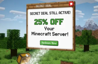 Eine Szene im Minecraft-Stil mit einer leuchtenden, offenen Truhe und einem Schild mit der Aufschrift 