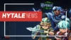 Drei animierte Fantasy-Figuren mit Waffen stehen kampfbereit neben einem fetten roten Banner mit der Aufschrift hytale news. Das Hytale-Spiellogo erscheint in der oberen rechten Ecke und hebt die neuesten hytale erfahrungen hervor.
