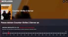 Screenshot von 4NETPLAYERS Webseite zeigt wie man die Spieler-Slots bei dem Spiel Counter Strike 2 auswählt. Hier kann man bereits ab 4 Spieler CS2 mieten