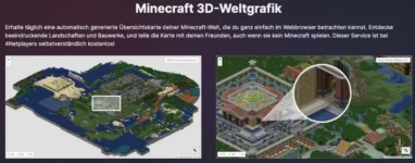 Screenshot von 4NETPLAYERS Webseite zeigt die Minecraft 3D Weltkarte an die bei jeder Miete kostenlos erstellt wird